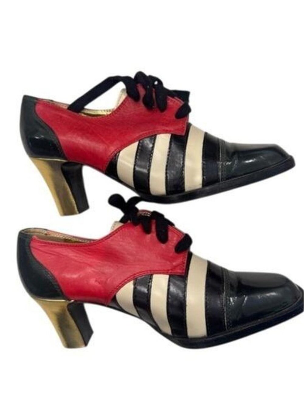 Moschino Striped Lace Up Block Shoes Women Red Black Cream Gold size size 38